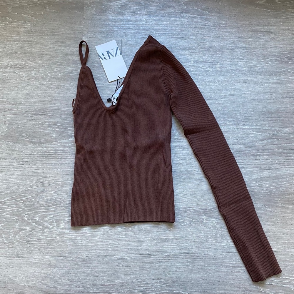 Zara Asymmetric Knit Top Chocolate - Picture 13 of 16